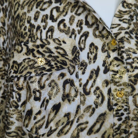 Emily Daniels Womens 1X Roll Sleeve Button-Up Animal Print Blouse - Picture 7 of 13
